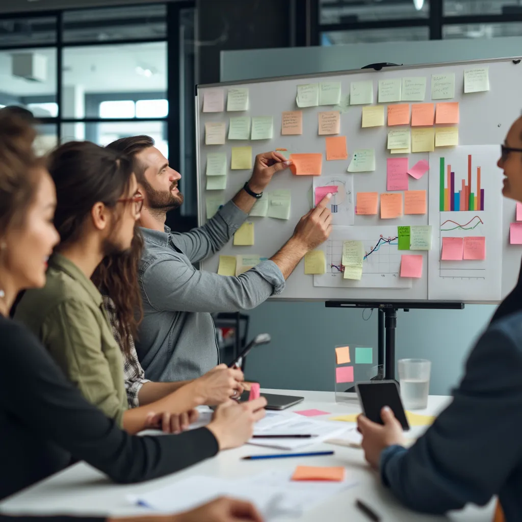 Equipo colaborando en una sesión de brainstorming